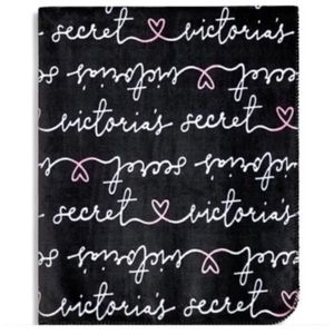 Victoria’s Secret Black, White, and Pink Cursive Sherpa Blanket